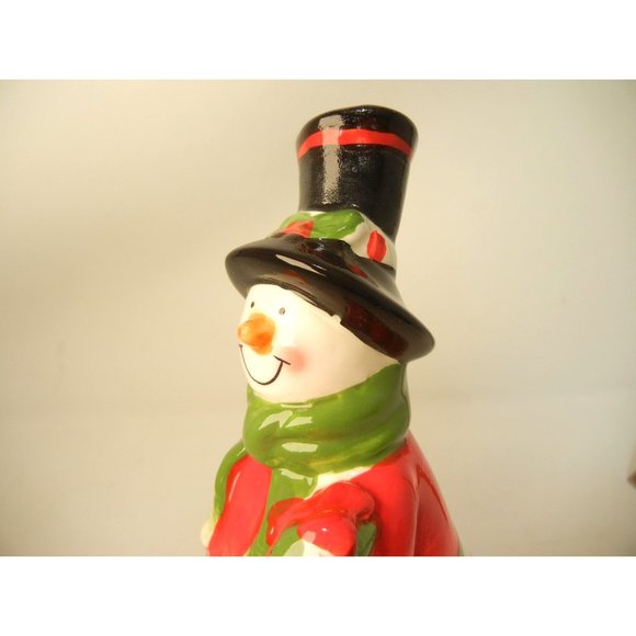 Snowman dandy, 9 in. standing ceramic hand painted snowman  with top hat - Picture 5 of 11